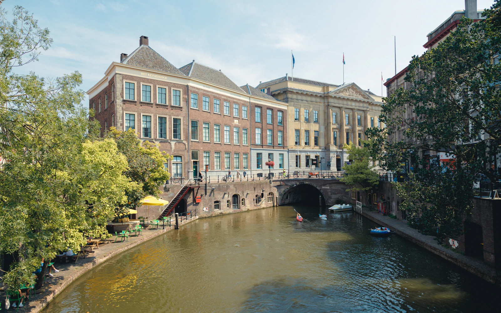 Historic buildings along a canal in Utrecht