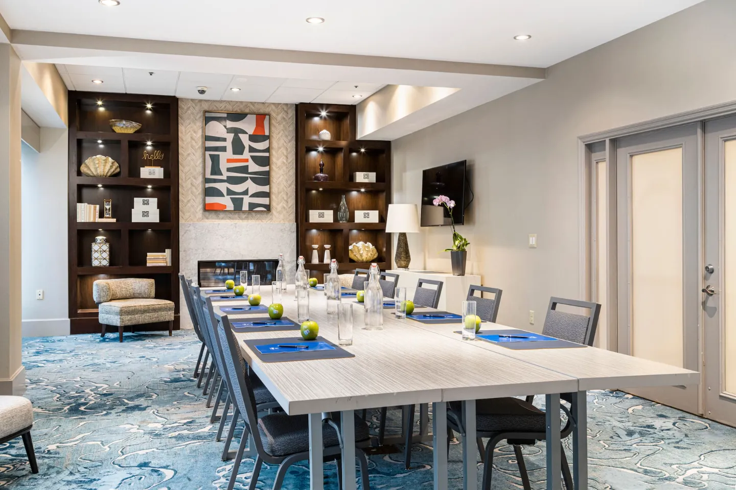 Long table set for a meeting