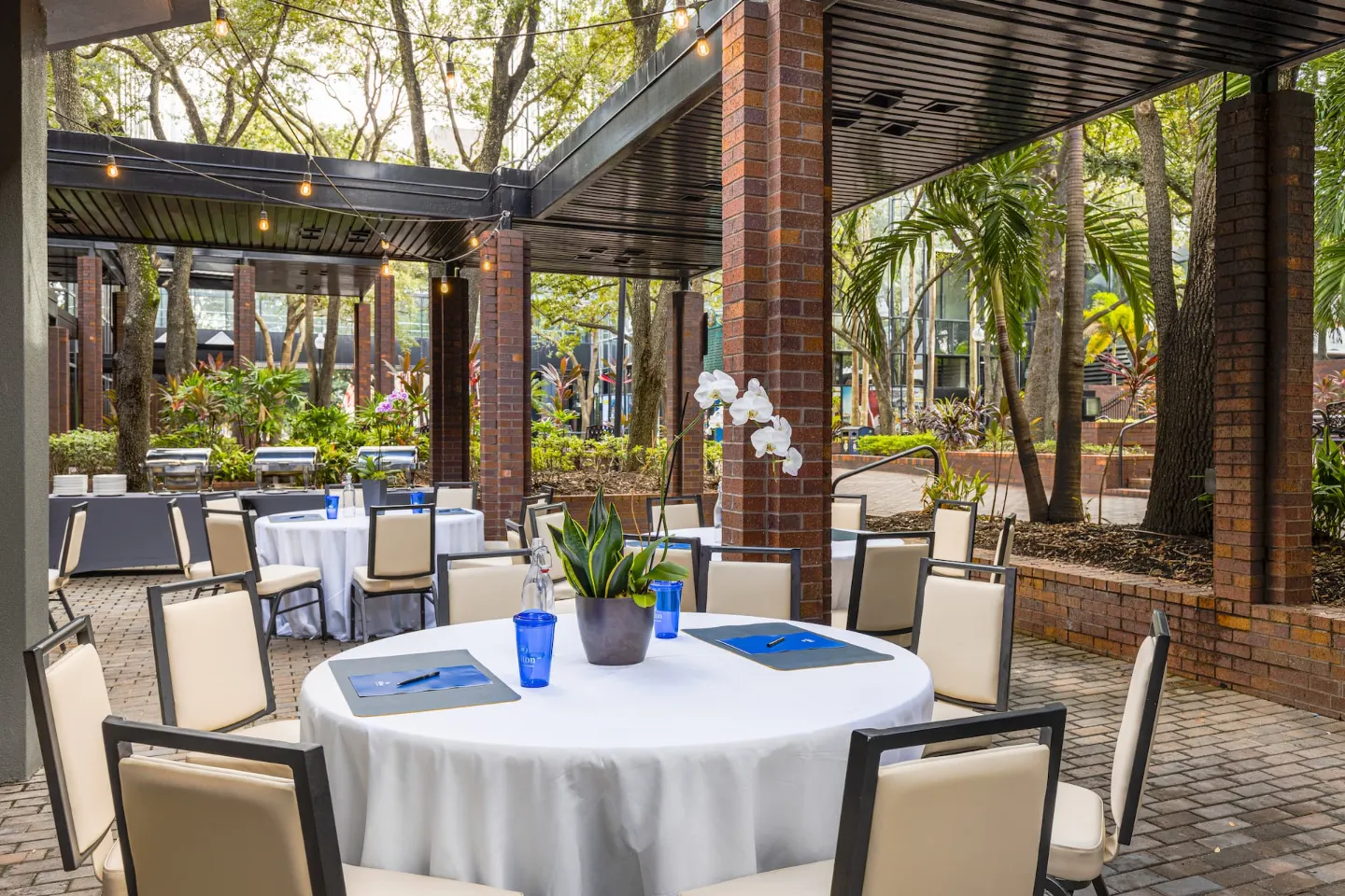 Franklin Terrace set with round tables for an event